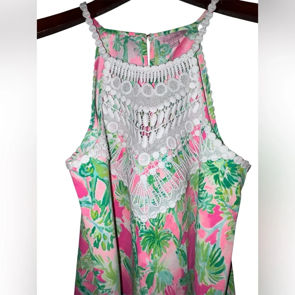 Lilly Pulitzer Pink Green Giraffe Jungle Halter Lace Dress Size 4 - Picture 5 of 7